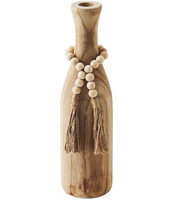 Color:Dark Beige - Image 1 - White House Collection Wood Accent Beads With Tassel Vase
