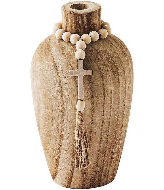 Color:Dark Beige - Image 1 - White House Collection Wood Bead With Cross Charm Vase