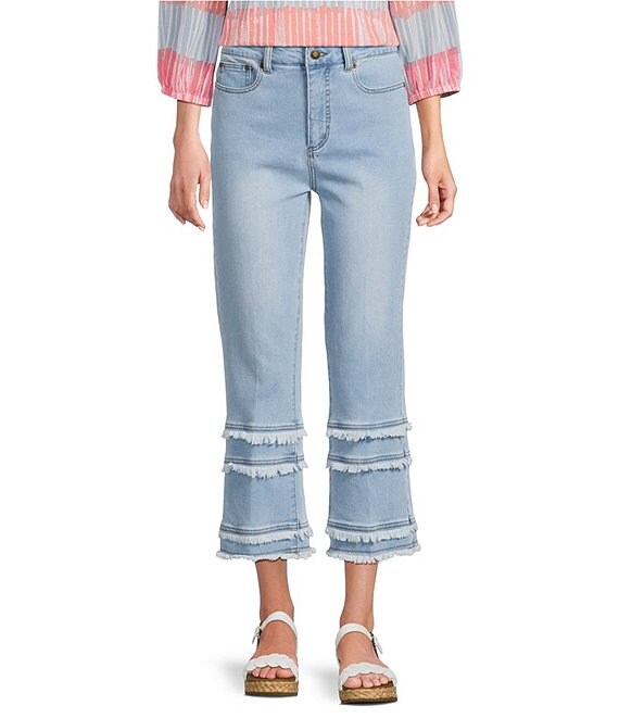 Multiples Denim Fringe Hem Flared Crop Jeans