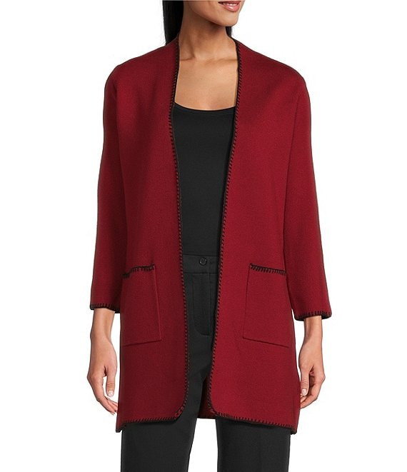 Multiples Knit 3/4 Sleeve Open-Front Solid Long Sweater Cardigan