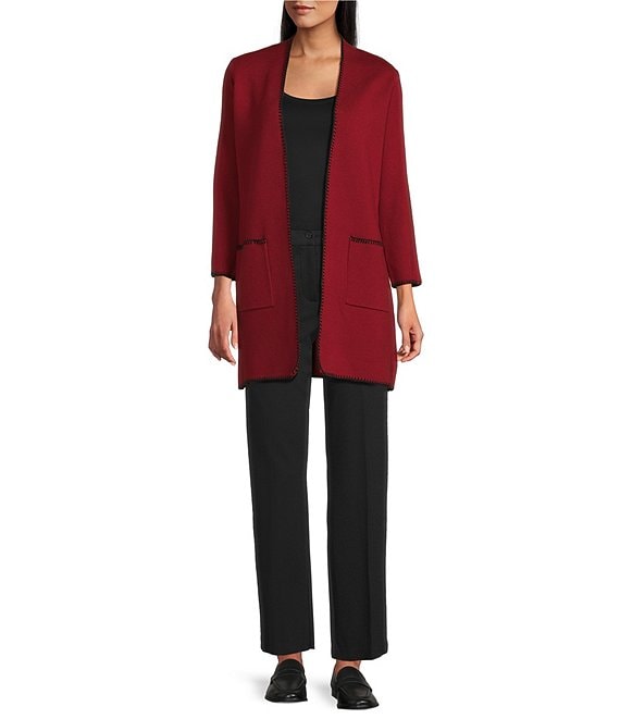Multiples Multiples Knit 3/4 Sleeve Open-Front Solid Long Sweater Cardigan, Crimson - Image 3