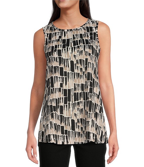 Multiples Petite Size Abstract Print Hatchi Knit Scoop Neck Swing Tank ...
