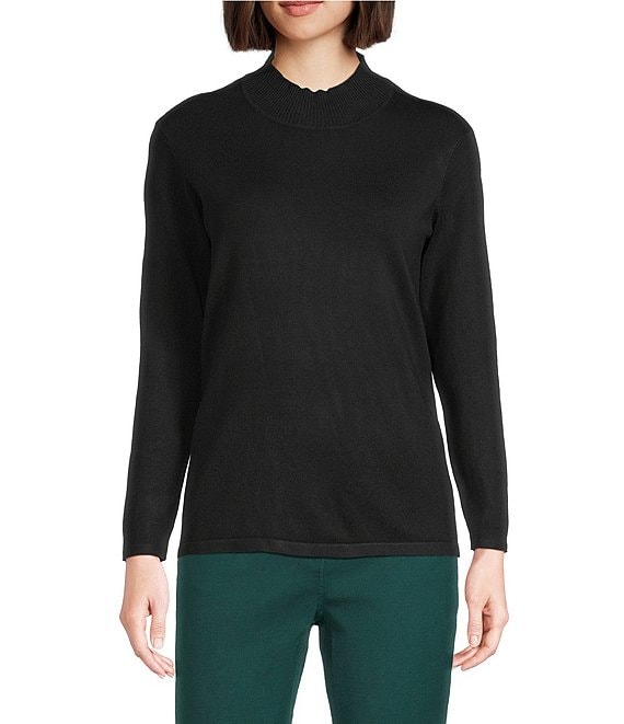 Multiples Petite Size Mock Neck Long Sleeve Fitted Sweater, Black - Image 1