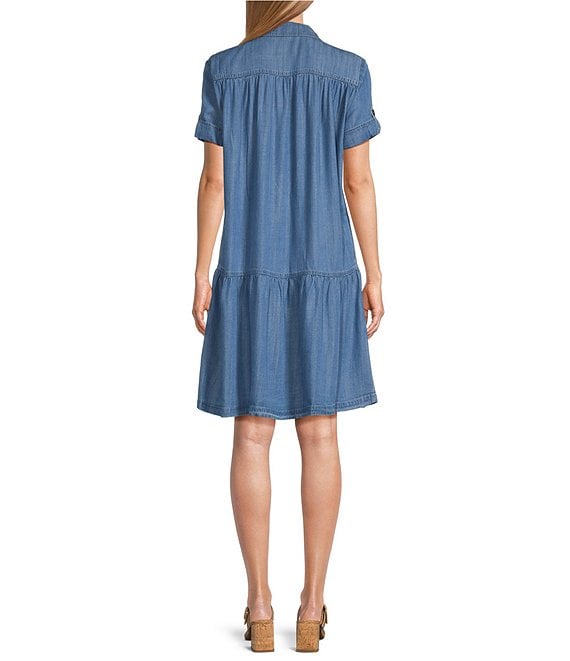 petite denim dress short sleeve Whistles Petite Midi Short Sleeve Dress Denim Size 16