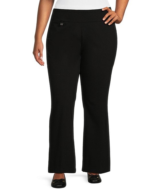 Multiples Plus Size Knit Ease-Y-Fit Tummy Panel Flare Leg Pants | Dillard's