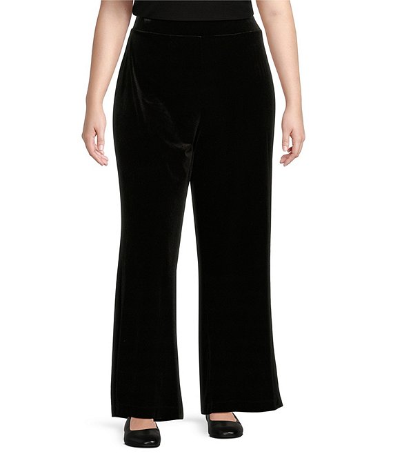 Multiples Plus Size Solid Stretch Velvet Knit Wide-Leg Pull-On Pants ...