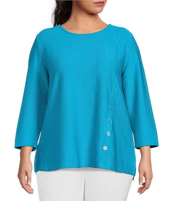 Multiples Plus Size Solid Textured Knit Scoop Neck 3/4 Sleeve ...