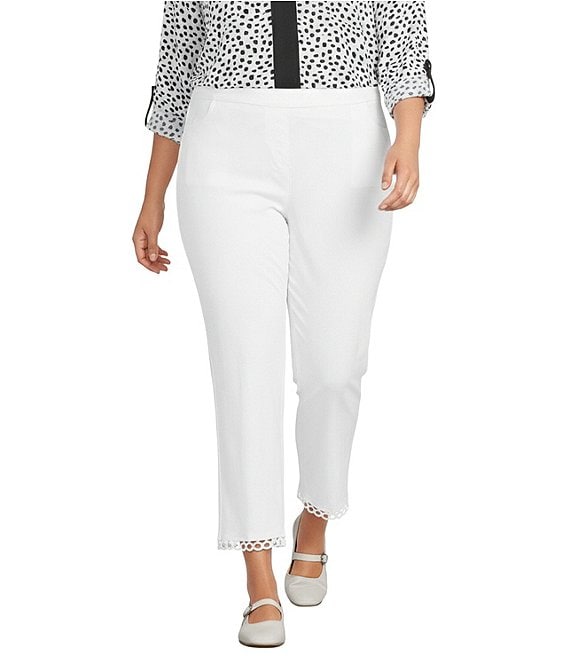 Multiples Plus Size Solid Twill Braided Hem Pull-On Straight Leg Pants