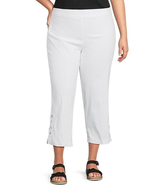 Multiples Plus Size Straight Leg Double X-Strap Hem Pull-On Pants