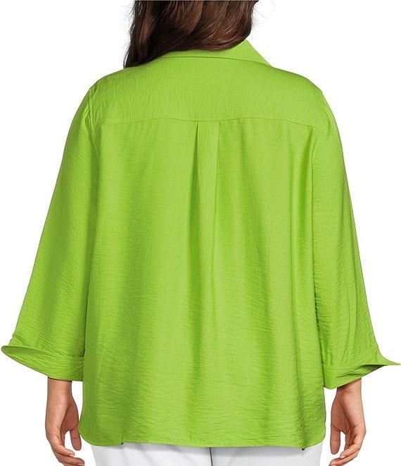 Multiples Plus Size Woven Point Collar 3/4 Turn-Up Cuff Sleeve