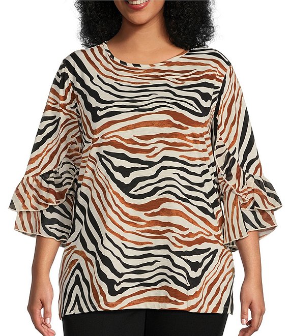 Animal Print Ruffle Collar Flounce Sleeve Blouse