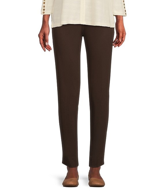 Color:Chocolate - Image 1 - Slimsation® by Multiples Relaxed Tapered Leg Tummy Control Pull-On Ankle Pants