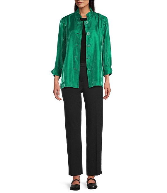 Multiples Multiples Shimmer Wire Collar 3/4 Sleeve One Button Turn Up Cuff Fit And Flare Button Front Jacket, Evergreen - Image 5