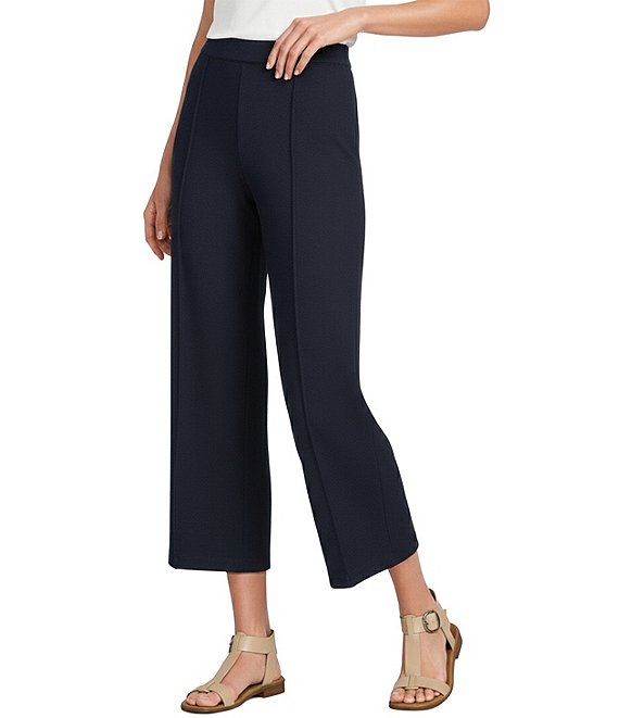 Multiples Wide-Leg Pintuck Pull-On Cropped Pants