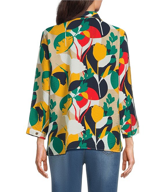 Multiples Woven Circle Multi Print Point Collar 3/4 Roll-Tab