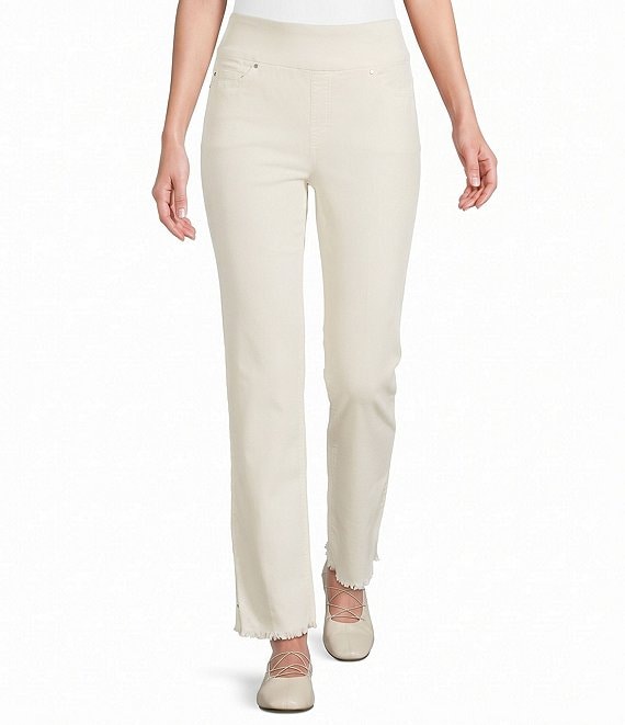 Multiples Woven Stretch Cord Straight Leg Ankle Length Pull On Pants