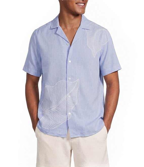 Murano Baird McNutt Linen Embroidered Print Woven Camp Shirt