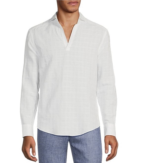 Murano Baird McNutt Linen Johnny Collar Textured Popover Shirt | Dillard's