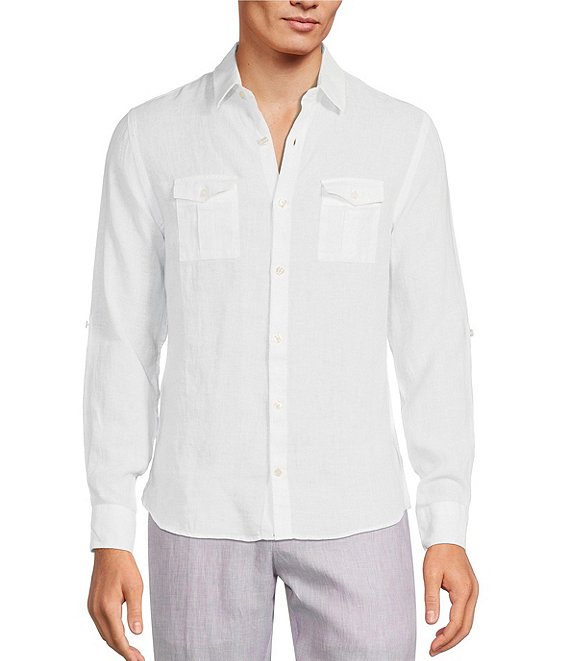 Murano Baird McNutt Linen Slim Fit Two Pocket Solid Long Sleeve Shirt ...