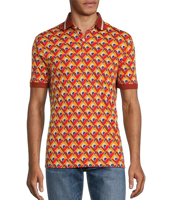 Murano Camp Disco Collection Slim Fit Sunrise Print Short Sleeve Polo ...