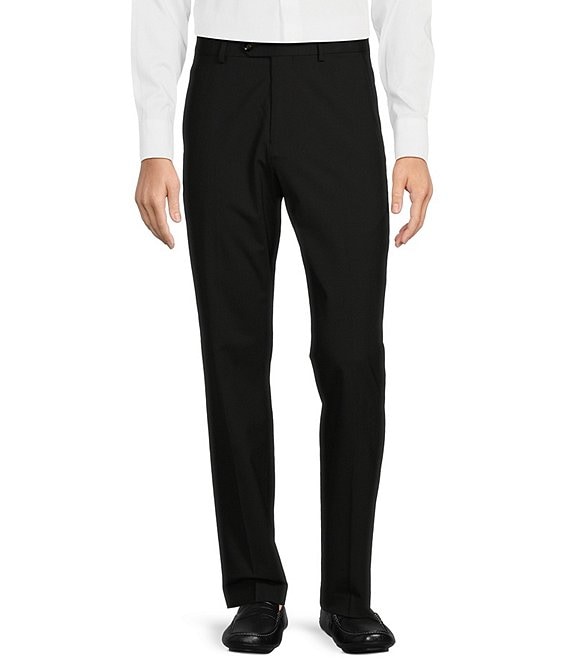 Color:Black - Image 1 - Collezione Alex Slim Fit Performance Bi-Stretch Solid Suit Separates Flat Front Dress Pants