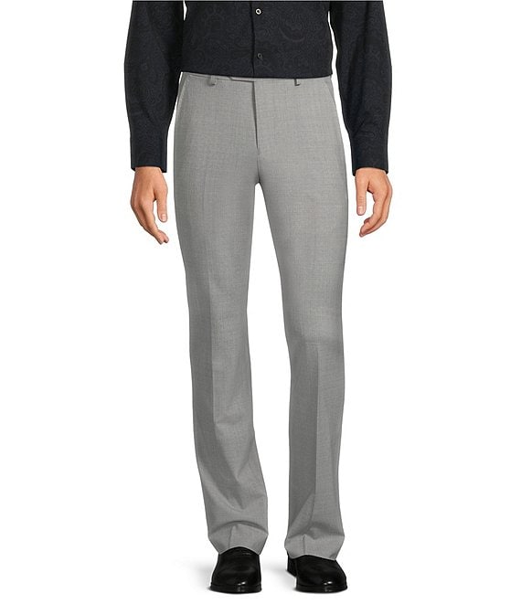 Color:Grey - Image 1 - Collezione Alex Slim-Fit Performance Bi-Stretch Solid Suit Separates Flat Front Dress Pants