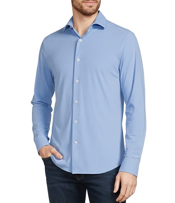 Murano Collezione Canclini Slim-Fit Solid Long-Sleeve Techno Woven Shirt, Light Blue - Image 1