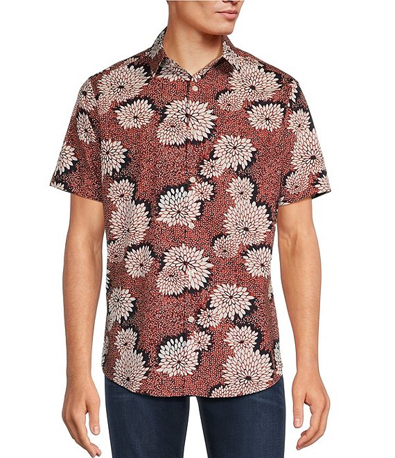 Murano Fluffy Flower Print Short Sleeve Woven Shirt | Dillard's