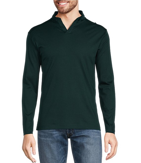 Color:Winter Green - Image 1 - Liquid Luxury Interlock Open Mock Neck Long Sleeve T-Shirt