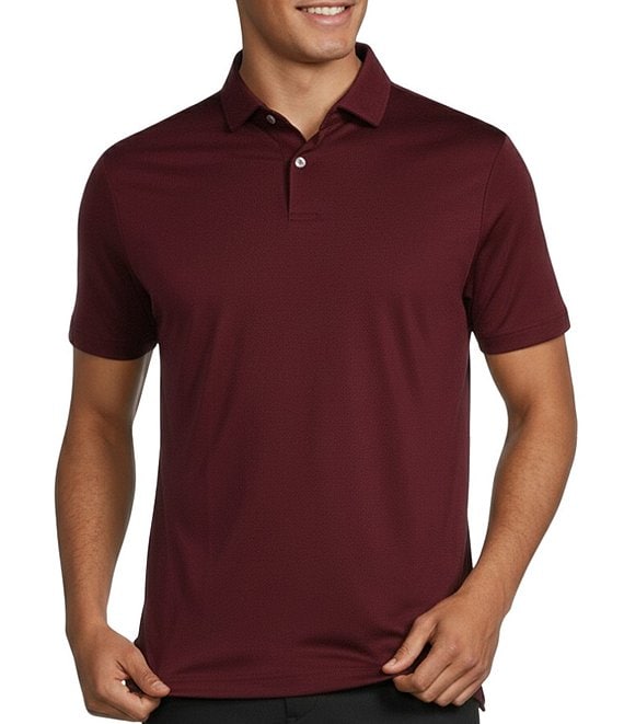 Murano Liquid Luxury Slim Fit Solid Interlock Short Sleeve Polo Shirt, Burgundy - Image 1