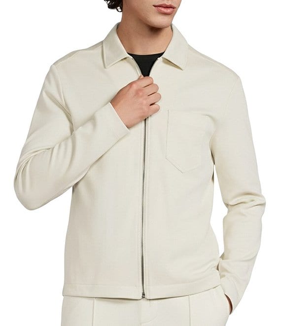 Murano Liquid Luxury Slim Fit Zip Shirt Jacket, Light Stone - Image 1