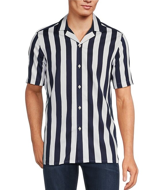 Murano Looking Glass Collection Slim Fit Stripe Short Sleeve Woven Camp Shirt