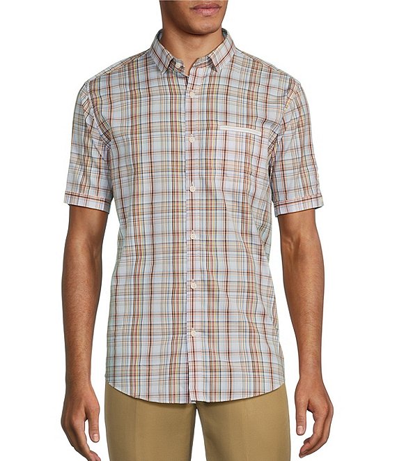 Murano Looking Glass Collection Slim Fit Welt Pocket Plaid Short Sleeve ...