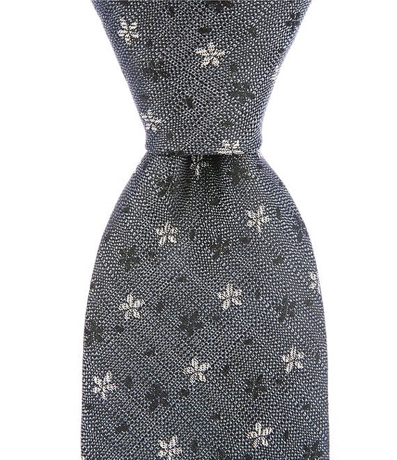 Murano Mini B & Silver Floral Narrow Silk Blend Tie