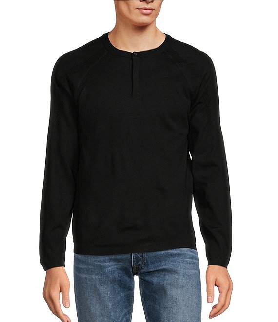 Color:Black - Image 1 - Performance Solid Henley Sweater