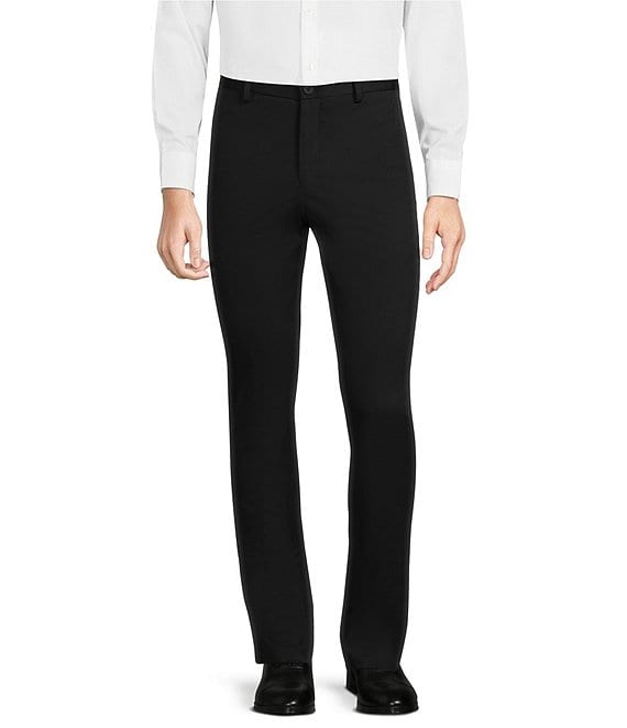 Men Flat Front Straight Pants Stretch Comfy Business Formal Dress Trousers  Plain | eBay