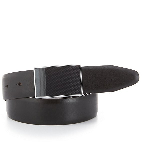 Reversible Leather Belt with Black Pattern Plaque