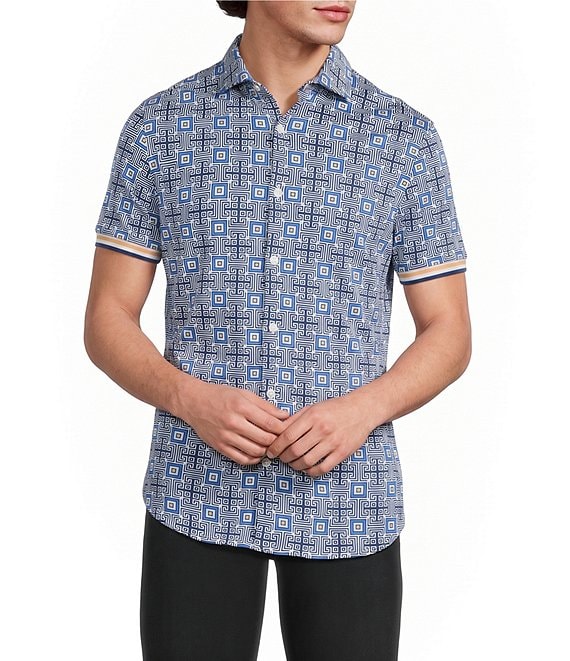 Murano Saronic Islands Greece Collection Slim Fit Geo Print Short Sleeve Button-Front Shirt