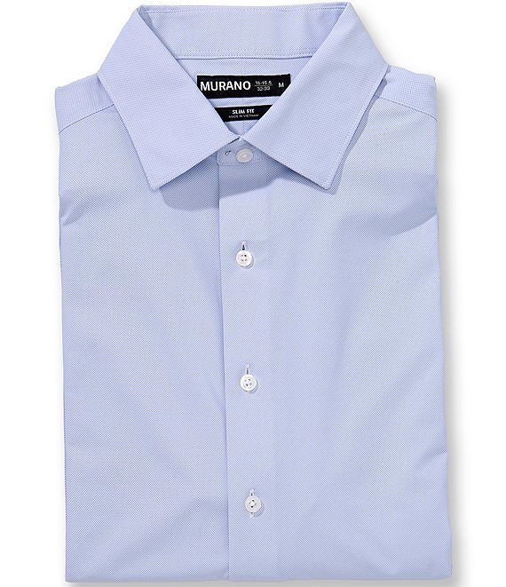Murano Slim Fit Non-Iron Spread Collar Solid Knit Dress Shirt