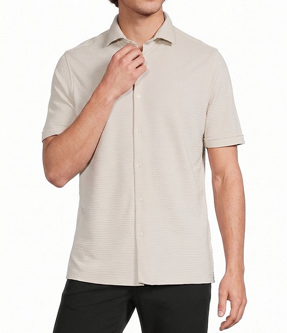Murano Slim Fit Performance Solid Short Sleeve Coat Front Woven Shirt