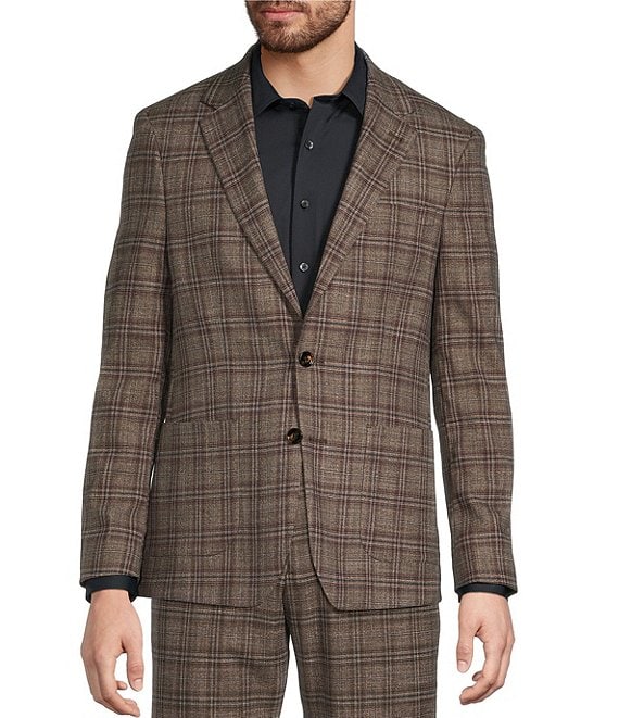 Murano Slim Fit Plaid Suit Separates Jacket, Brown - Image 1