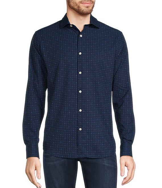 Murano Slim Fit Printed Performance Stretch Long Sleeve Woven Shirt ...