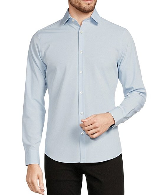 Murano Slim Fit Solid Performance Stretch Long Sleeve Woven Shirt, Light Blue - Image 1
