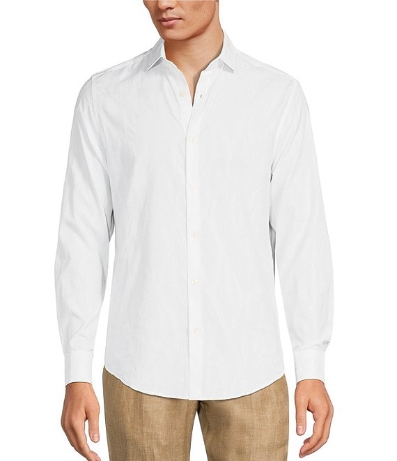 Murano Slim Fit Textured Leaf Jacquard Long Sleeve Shirt