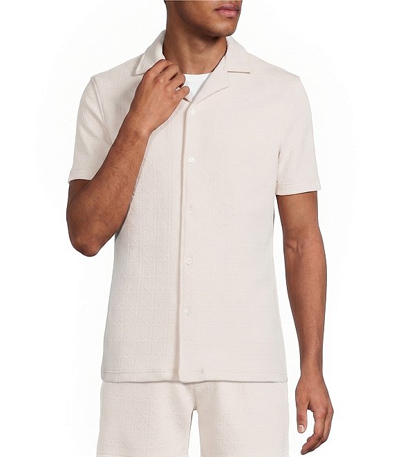 Murano Coordinating Slim Fit Textured Short Sleeve Knit Camp Shirt