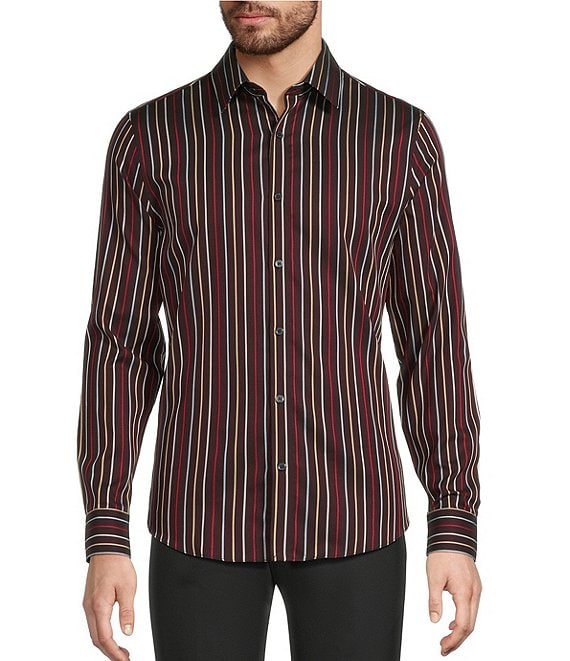 Murano The Murano Show Collection Slim Fit Stripe Long Sleeve Woven Shirt, Black - Image 1