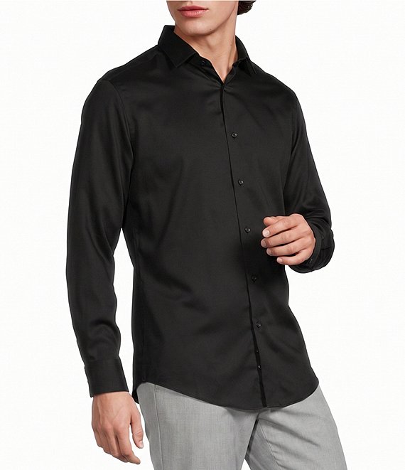 Murano Wardrobe Essentials Athletic Fit Solid Sateen Long Sleeve Woven Shirt