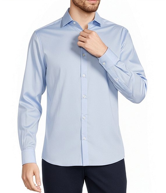Murano Wardrobe Essentials Slim Fit Solid Sateen Long Sleeve Woven Shirt