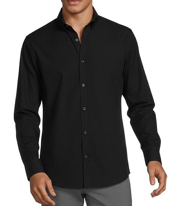 Murano Wardrobe Essentials Ultimate Modern Comfort Stretch Solid Long Sleeve Woven Shirt, Black - Image 1