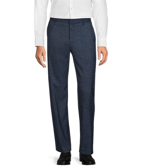 Navy blue flat-front stretch Dress Pants